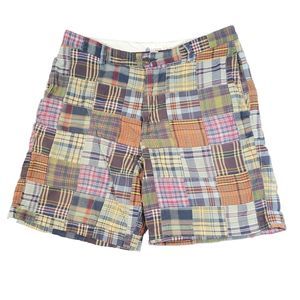 J. Crew Mens Multi-color Madras Plaid Patchwork 90s‎ Chino Shorts Size 33
